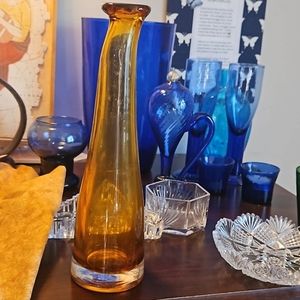 10" 50s Murano mouth Blown Thick Tall Leaning Glass Vase Truly A Vtg Rarity